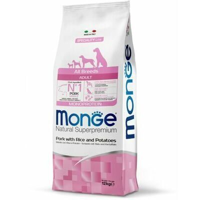 Sausā barība Monge All Breeds Adult Monoprotein Pork with Rice and Potatoes 12 kg